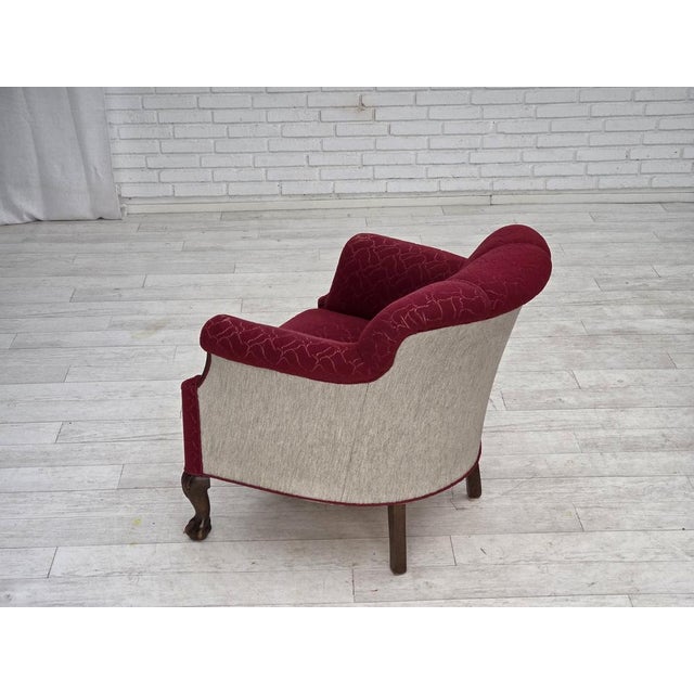 Danish Armchair in Red and Light Grey Wool and Oak, 1950s For Sale - Image 9 of 18