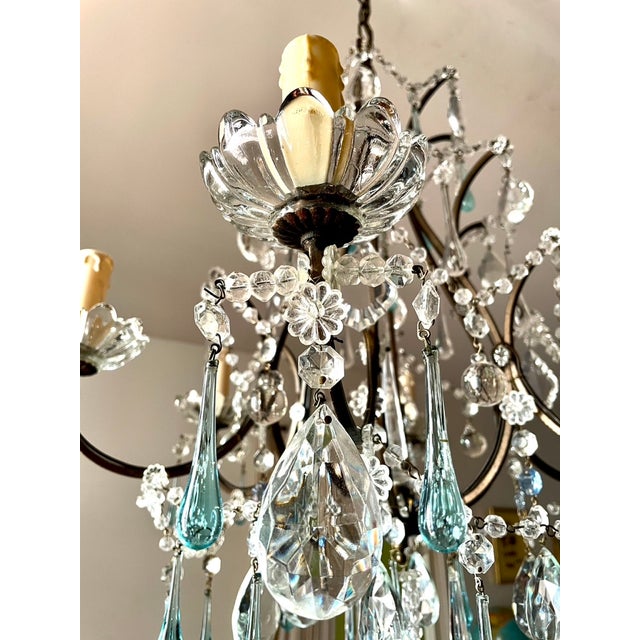 Large Louis XV Chandelier in Blue Murano Glass and White Crystal, 1950 For Sale - Image 4 of 17