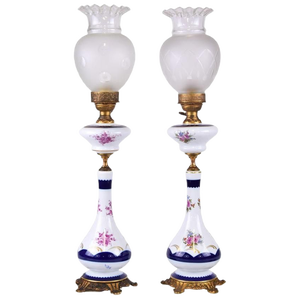 Vintage French Porcelain Lamps, Set of 2