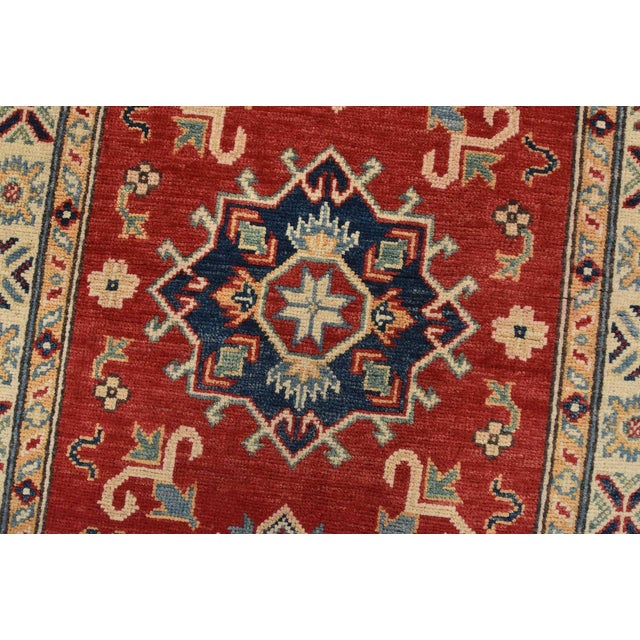 Textile Kazak Runner 2’7” X 6’6” Red Wool Tribal Hand-Knotted Oriental Rug For Sale - Image 7 of 12