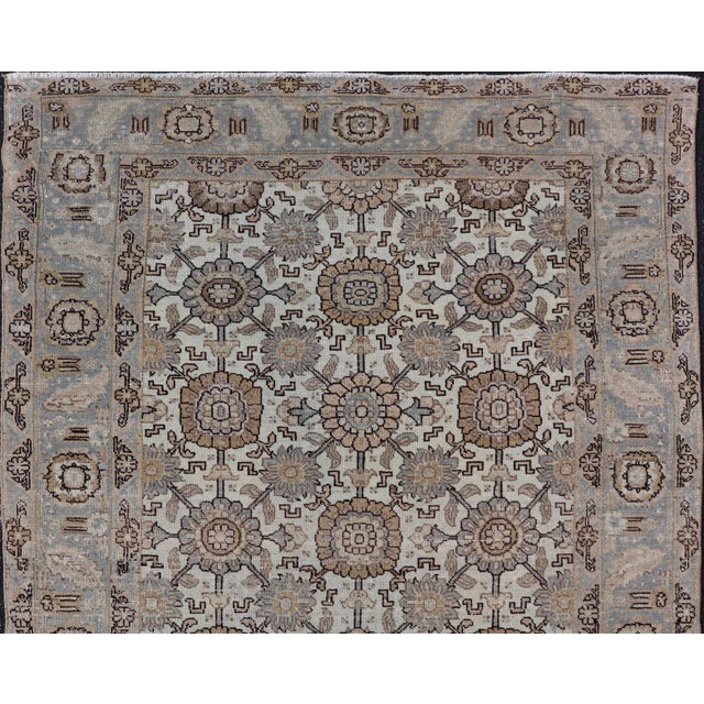 Textile Antique Persian Mahal Rug With Floral Medallions and Geometric Borders in Soft Beige 4'2"x6'2" For Sale - Image 7 of 10
