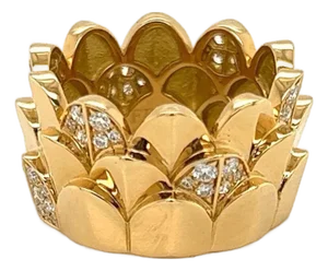 Fred of Paris Une ile D'or Diamond 18k Yellow Gold Crown Band Ring - Size 6