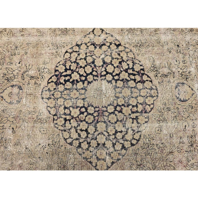 19th Century Kerman Lavar Rug, Hand-Knotted Wool, Floral Pattern, Ivory & Black, 9x10 For Sale - Image 16 of 18