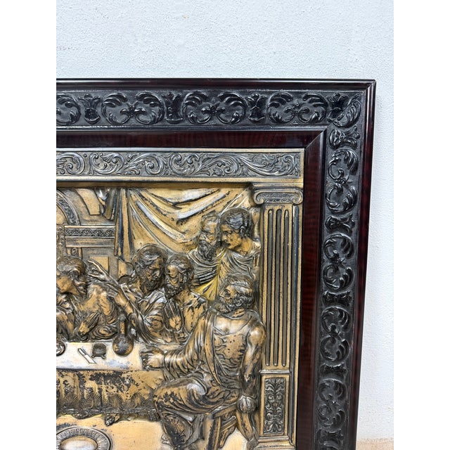 Brown Spanish Artist, Relief of the Last Supper, 1950, Metal and Wood, Framed For Sale - Image 8 of 12