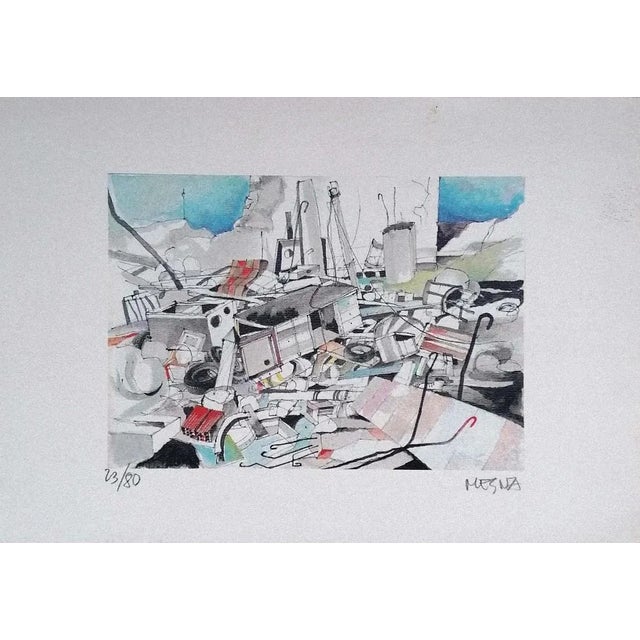 Giuseppe Megna - the Junkyard - Original Lithograph on Paper - 1960s For Sale