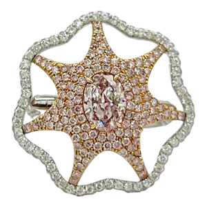 Mid 20th Century Mid 20th Century Natural Pink and White Diamond Starfish Design Cocktail Ring in 18k Gold Size 6.25