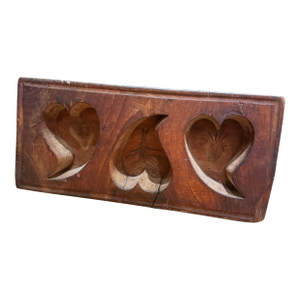 Antique Wooden Sugar Mold With Three Deep Heart Carvings
