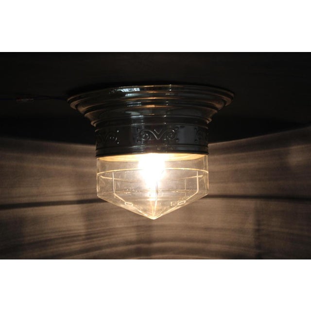 Art Nouveau Brass and Glass Ceiling Light, Czechoslovakia, 1930s For Sale - Image 10 of 11