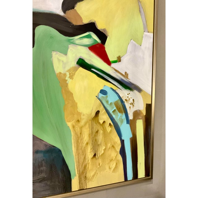 Wood Modern Green, Black, and Blue Hand Painted Abstract Painting on Canvas For Sale - Image 7 of 7