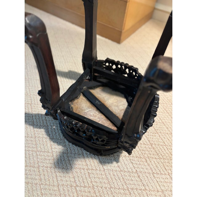 Antique Hand-Carved Chinese Low Stand / Side Table With Mable Top For Sale In Philadelphia - Image 6 of 7