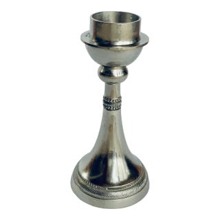 Vintage Cast Pewter Ecclesiastical Altar Style Candlestick With Ornate Detailing on the Stem & Base For Sale