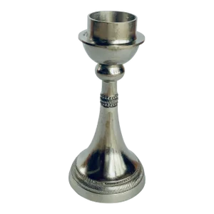 Vintage Cast Pewter Ecclesiastical Altar Style Candlestick With Ornate Detailing on the Stem & Base