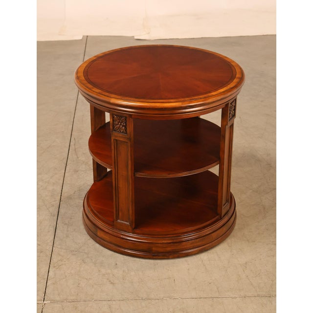 High Quality Ethan Allen Round Side Table Featuring A Banded Top Over An Open Tiered Shelf Base. The Circular Form Is...