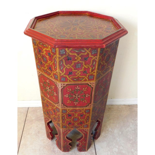 Moroccan Vintage Moroccan Hand Painted Octagonal Pedestal Side Table For Sale - Image 3 of 10