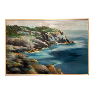 Tina Ingraham (1947-), Large Postmodern Vivid Colored Maine Landscape Seascape, Monhegan Island, Signed, Dated For Sale