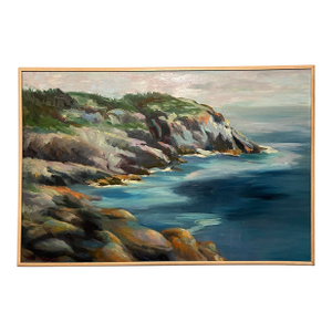 Tina Ingraham (1947-), Large Postmodern Vivid Colored Maine Landscape Seascape, Monhegan Island, Signed, Dated