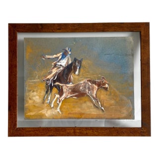 Cowboy Original Watercolor Framed For Sale