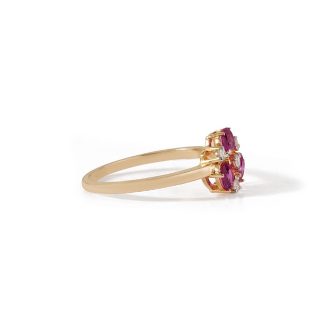 Metal 14k Gold Natural Ruby Diamond Floral Cluster Proposal Ring Size 9 For Sale - Image 7 of 18