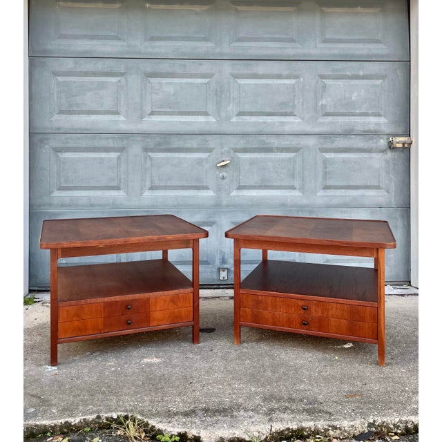 Pair of Mid Century Modern Side Tables in the Style of Jack Cartwright for Founders. Stunning pair of end tables with...