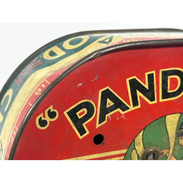 Metal Vintage Pandora Expanding Curtain Rod Tin: Art Deco Advertising Container For Sale - Image 7 of 10