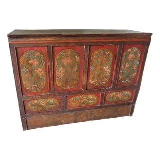 Antique Hand Painted Tibetan Storage Chest For Sale