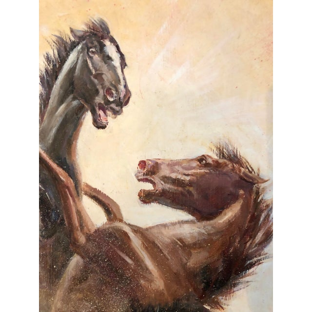 An original large-scale western equestrian painting on masonite board by Sam Savitt, 1917-2000. A dramatic, colorful and...