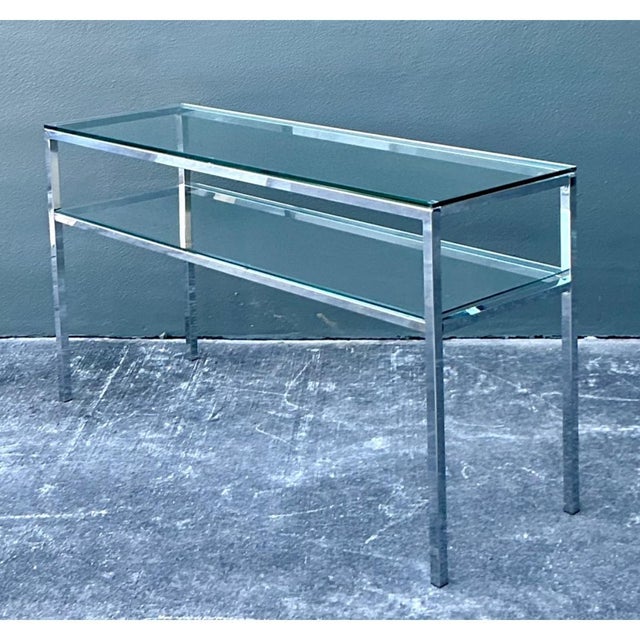 Vintage Chrome and Glass Console Table For Sale - Image 9 of 12