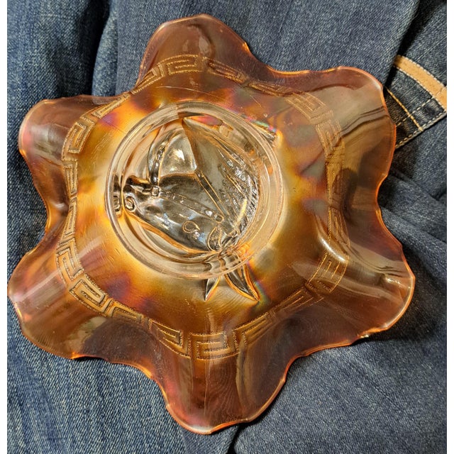 1950s 1950s Carnival Iridescent Marigold Horse Head Bowl Catch All Dish For Sale - Image 5 of 8