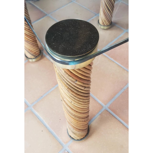 1970s 1970s Rattan Brass Pencil Reed Side Table Gabriella Crespi Style For Sale - Image 5 of 9