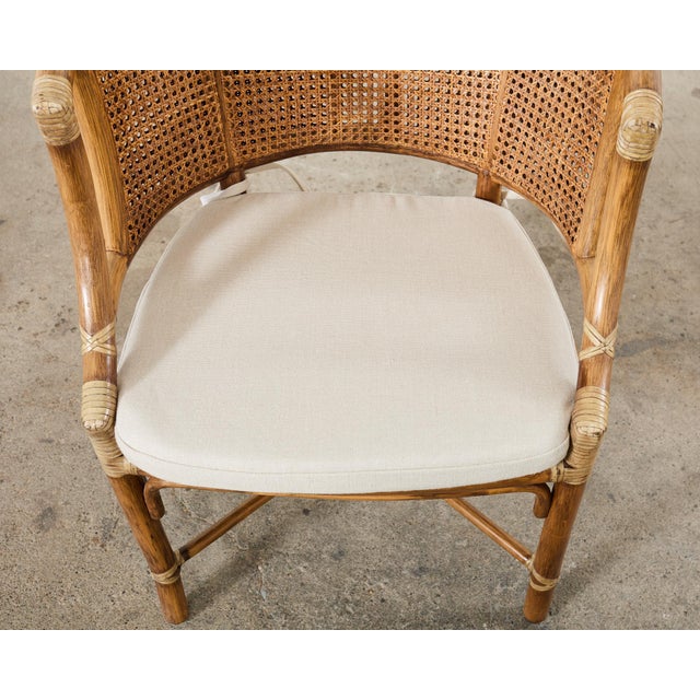 Wood Set of Four McGuire Rattan Cane Barrel Dining Chairs For Sale - Image 7 of 12