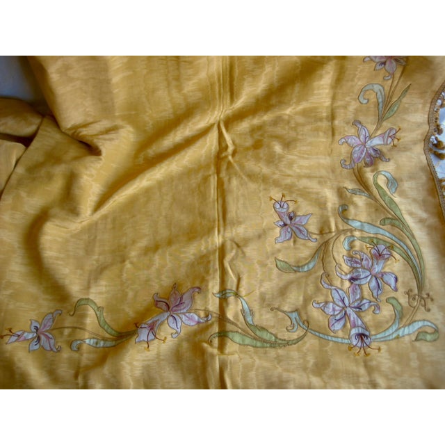 Early 19th Century French Art Nouveau Yellow Moire Silk and Flowers Castle Curtains Drapes - A Pair For Sale - Image 5 of 12
