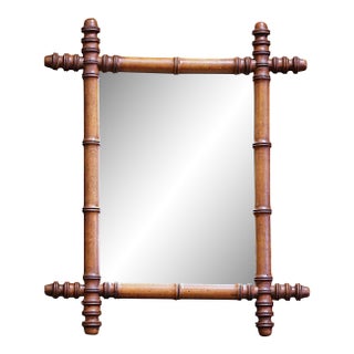 Early 20th Century French Hand Carved Walnut Faux Bamboo Wall Mirror For Sale