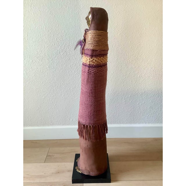 Metal 1980s Tall Southwestern Mixed-Media Figurative Sculpture With Brass Face by Naida Seibel, 41.5” H For Sale - Image 7 of 10