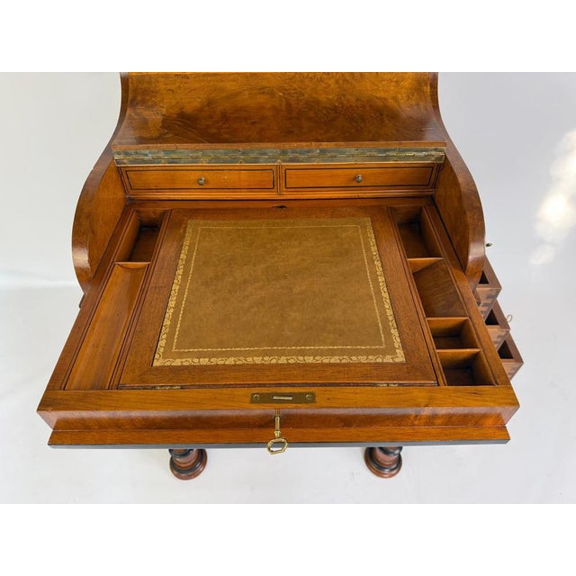 Victorian English Davenport Burl Wood Desk with Secret Compartment For Sale - Image 4 of 10