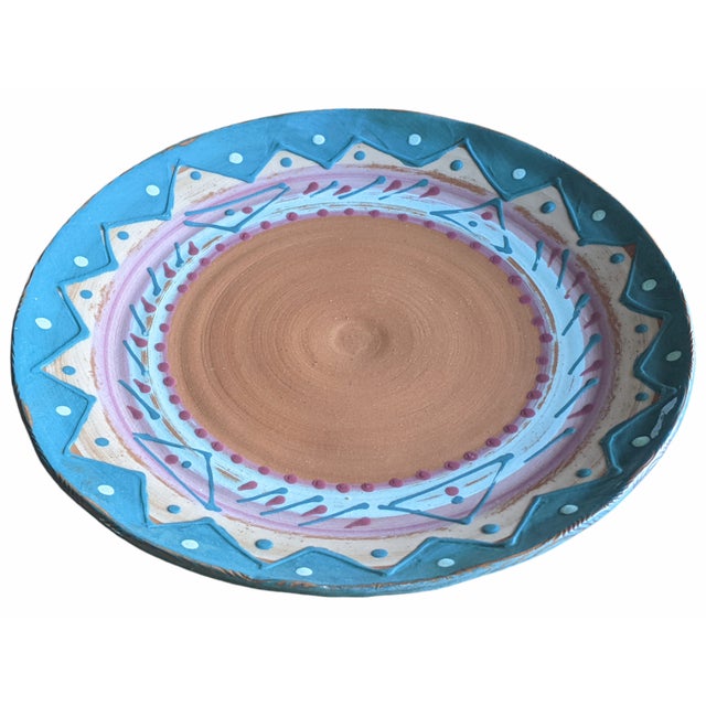 Rustic Vintage Original Studio Pottery Postmodern Southwestern Decorative Plate Signed For Sale - Image 3 of 11
