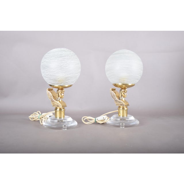Winged Figure Table Lamps with Frosted Glass Globes, 1980s, Set of 2 For Sale - Image 6 of 15