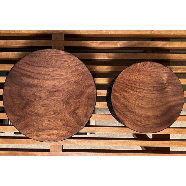 John Eric Byers Hand Carved Cylinder Solid Walnut Concave Bowl Sculptures, a Pair For Sale - Image 4 of 8