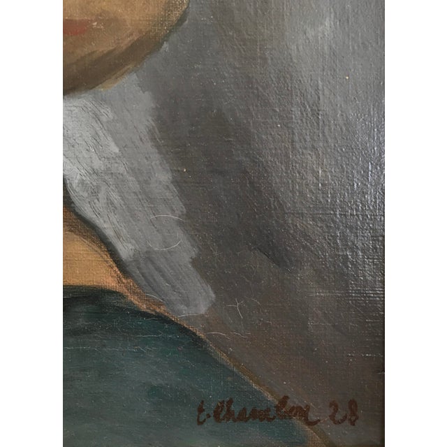 Modern Emile-François Chambon, Jeune homme assis col blanc et pull à pois, 1928, Oil on Canvas, Framed For Sale - Image 3 of 9