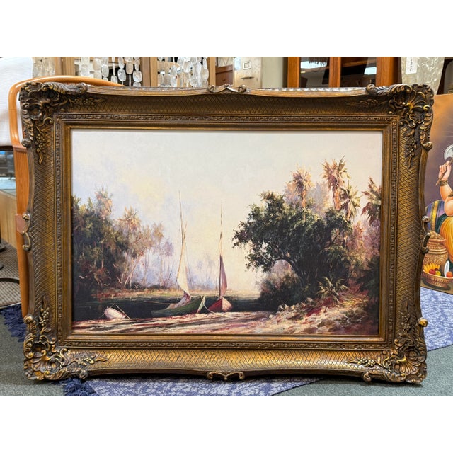 Expressionism Malarz Peace River Sunset Reproduction Print in Ornate Gilt Frame For Sale - Image 3 of 12