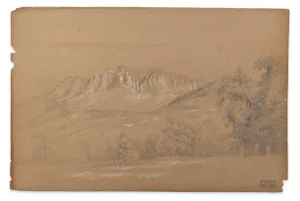 Marie Hector Yvert, Alpine Landscape, Original Pencil & Chalk Drawing, 19th Century