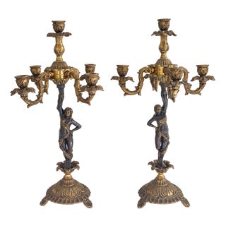 19th Century Napoleon III Bronze Candelabras, Set of 2 For Sale