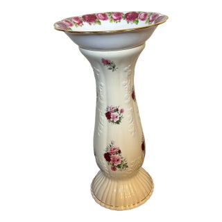 White Porcelain Vintage Rose Motif Birdbath, 2 Pieces For Sale