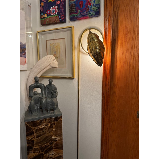 Vintage Italian Leaf Brass Wall Lamp by Tommaso Barbi, 1970s Marked Chapman For Sale - Image 9 of 12