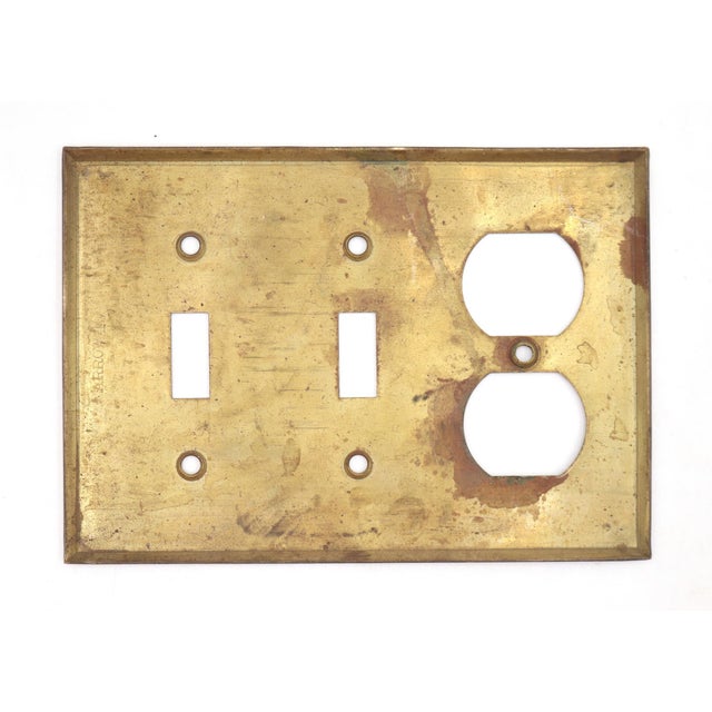 Vintage Brass Duplex Outlet Gang Light Switch Plate Cover For Sale - Image 4 of 4