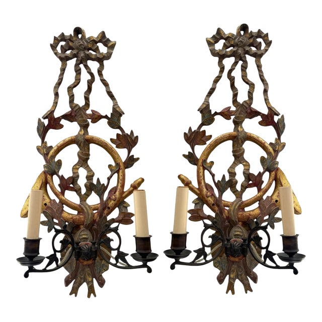 Pair of 18th C Style Cannell & Chaffin Giltwood Light Sconces For Sale