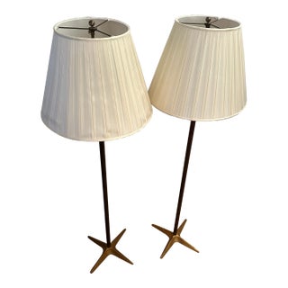 A Pair of Vintage Antique Brass Floor Lamps With Star Bases For Sale