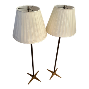 A Pair of Vintage Antique Brass Floor Lamps With Star Bases