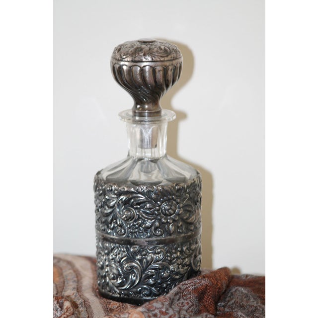 Victorian Beautiful Antique 19th Cen. Derby Quadruple Plate Repousse Decanter For Sale - Image 3 of 6