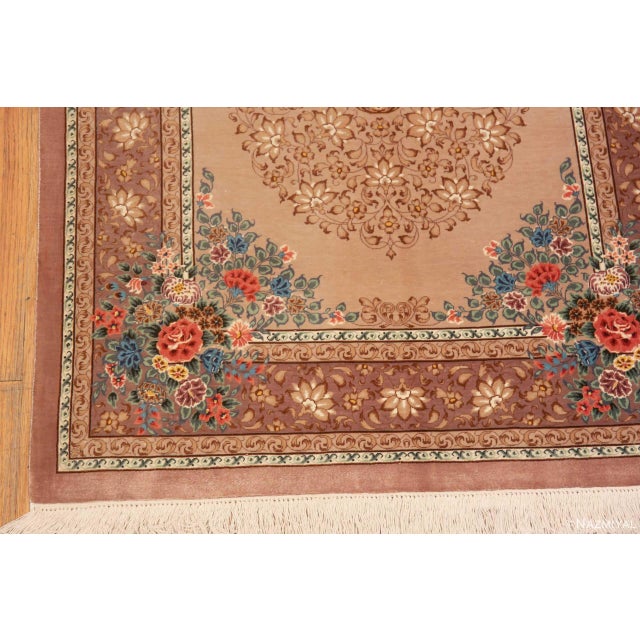 1950s Nazmiyal Collection 1950s Fine Floral Vintage Persian Silk Qum Rug For Sale - Image 5 of 7