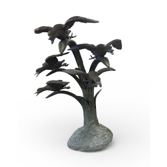 Traditional Vintage Verdigris Bronze "Birds in Flight" Garden Fountain For Sale - Image 3 of 9